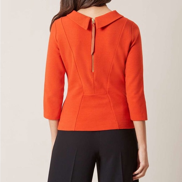 HOBBS LONDON Siren Orange Cordelia Top w/ Reverse Point Zip Collar, size M - Picture 12 of 12